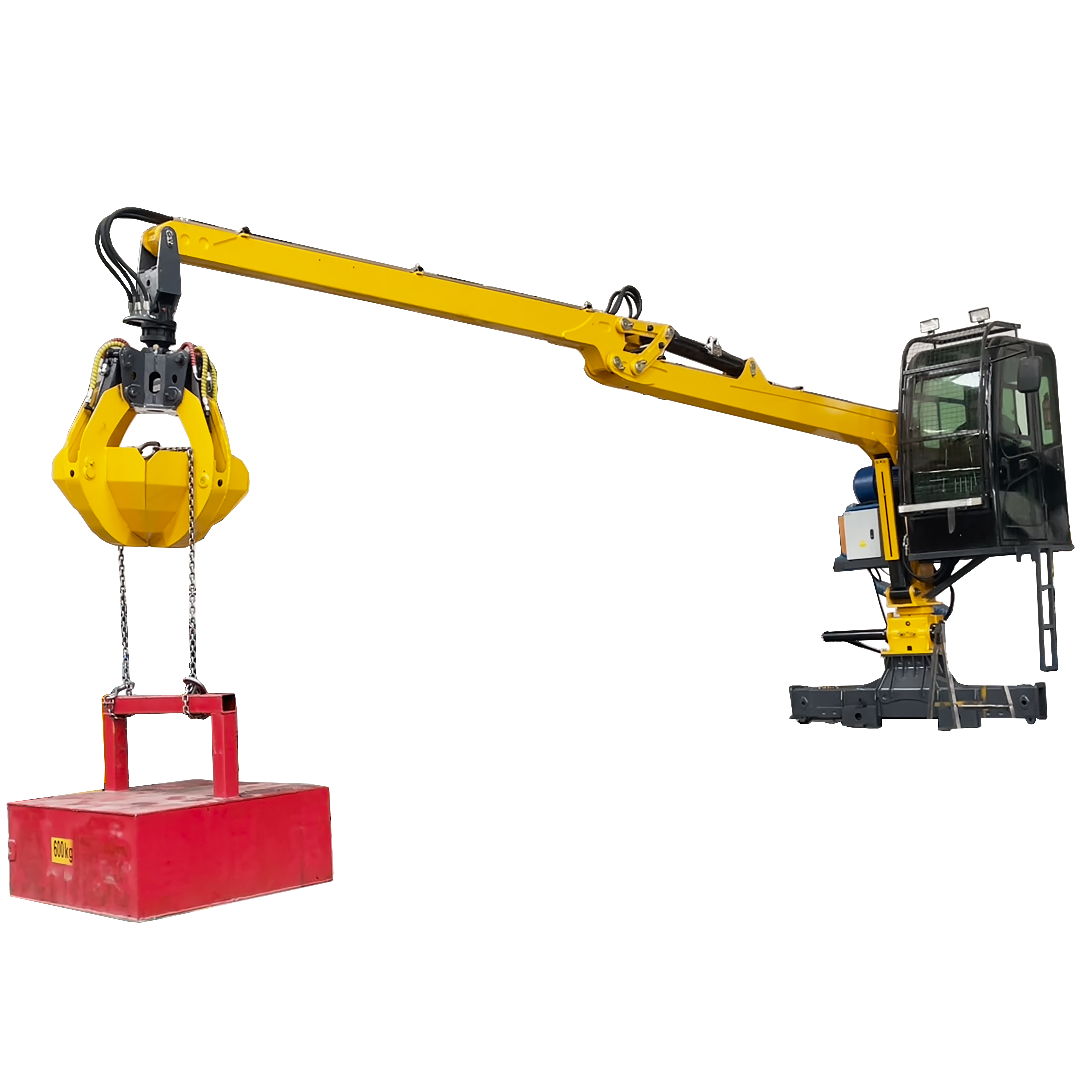 >7m fixed boom grab crane, 650kg lifting capacity customized for Brazil equipped with 4-petal grapple.